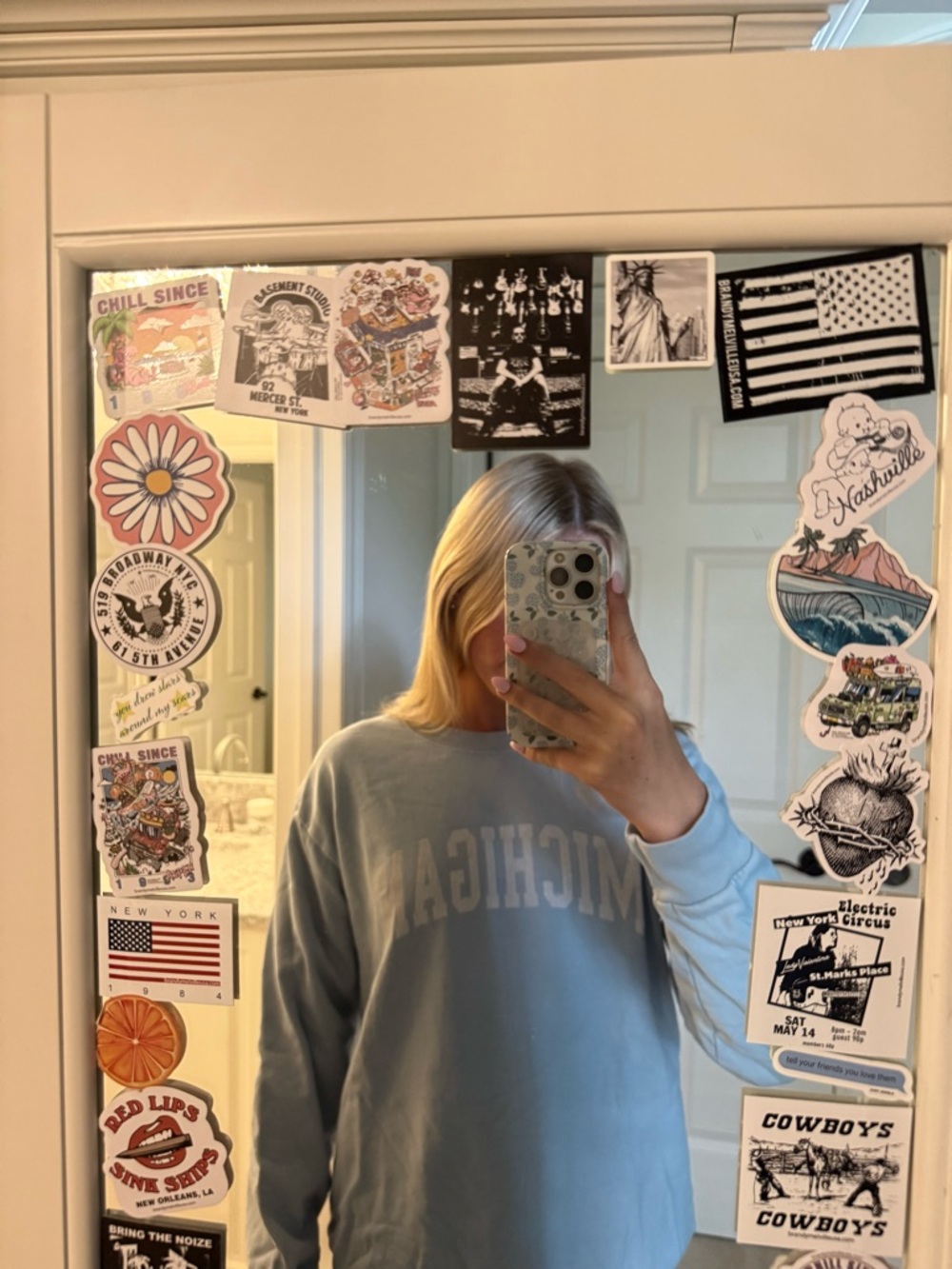 brandy melville light blue 'michigan' crewneck